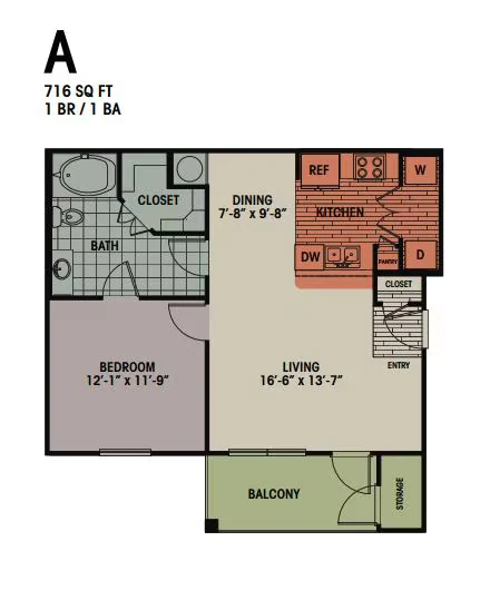 1 Bed • 1 Bath 16306 floor plan